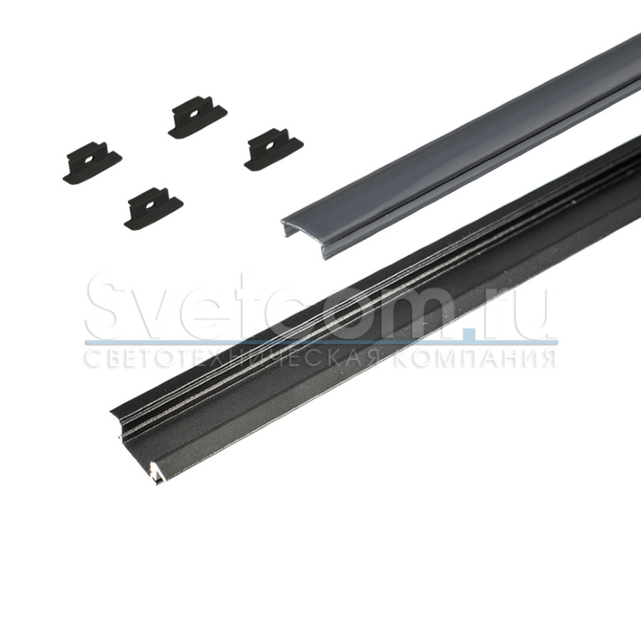 Профиль врезной 25х7х2000мм, лента ≤10мм, черный (диффузор черный, 4 клипсы, 4 заглушки), 2507W-02