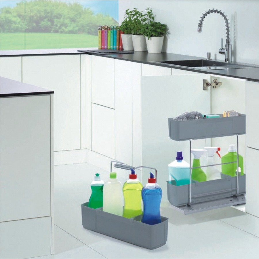 Выдвижная система Клининг Агент в базу 350мм, 298x480x480мм, нижн. крепл, с довод, титан, Kessebohmer