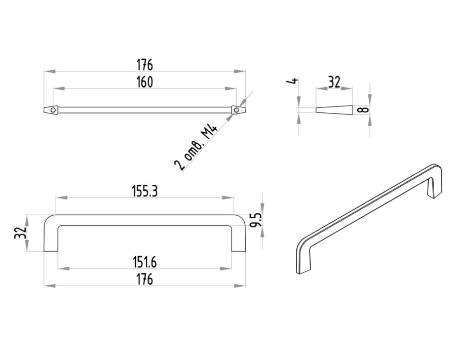 Ручка-скоба, 272, 160мм, металл, брашированное золото