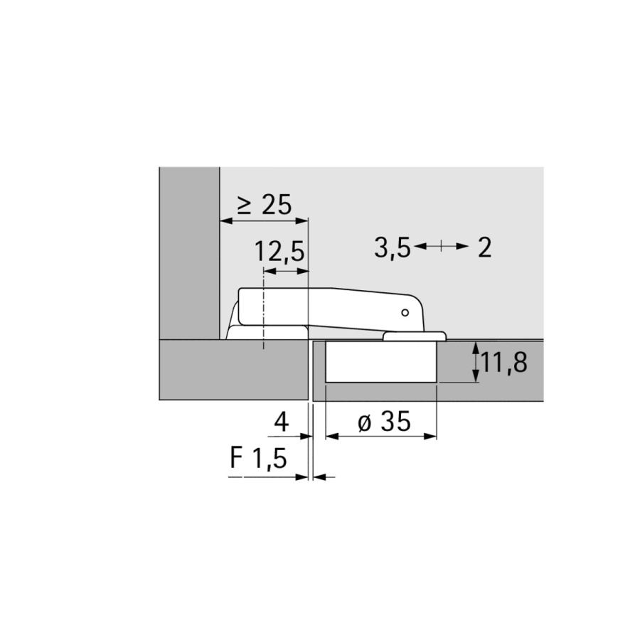 Петля Perfekt 5737, для фальшпанели, W90, TH 42, под прикручивание, с планкой