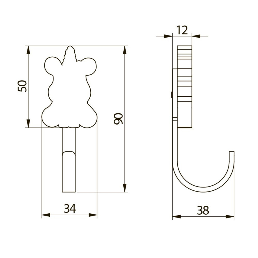 Крючок детский, UNICORN, единорог, однорожковый, металл/каучук, GTV