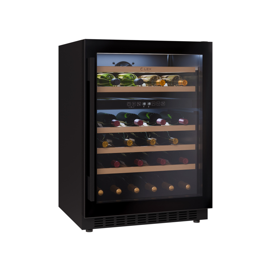 Винный шкаф LWD6046BL DUAL ZONE, 820х595х570 мм, стекло, черный, Lex