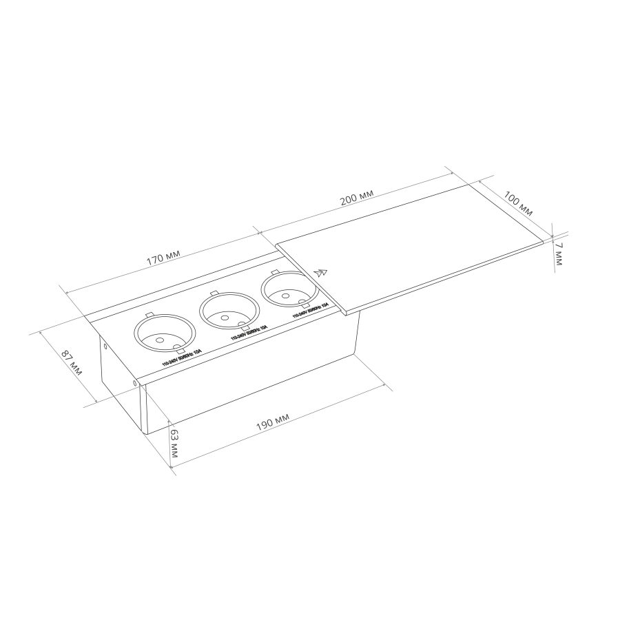 Встраиваемая, 3хEURO, сдвижн. крышка, серебро, усовое заземл., алюминий/железо, Mebax