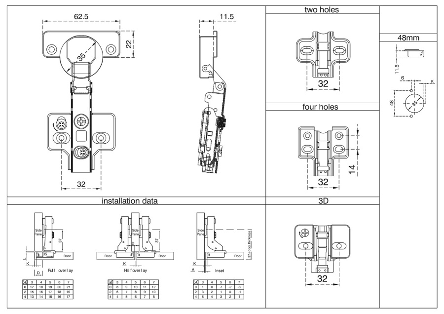 Петля LAMA внутренняя 110*, доводчик, планка 3D, регулировка 3D, 48мм, HISSEN