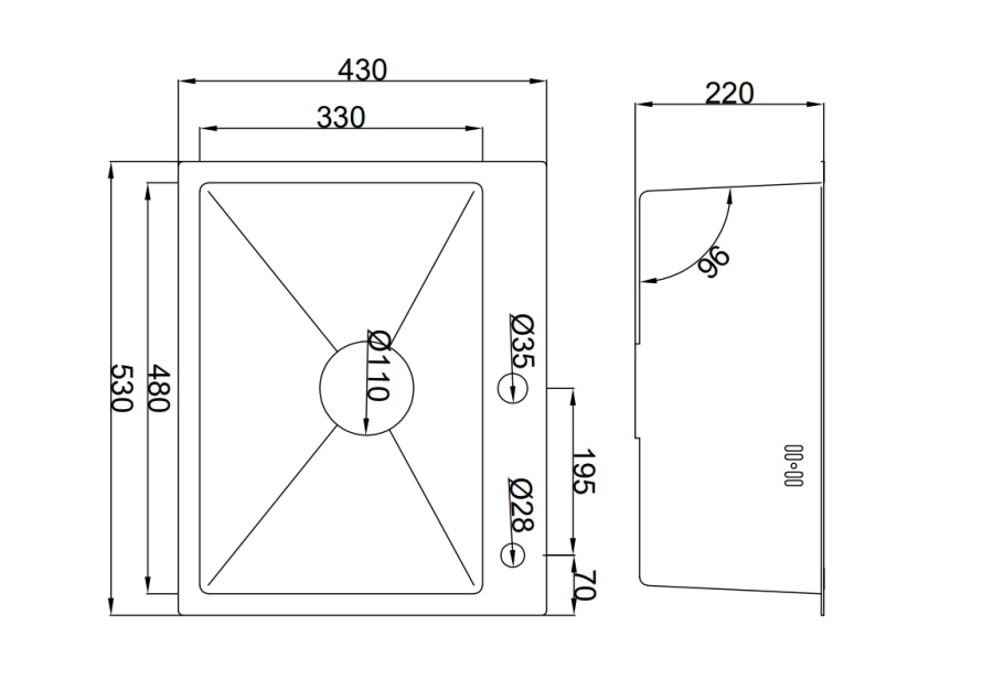 Мойка врезная Ладога 53, 530х430х220мм, нерж. сталь SS201, браш. сталь, дозатор+корзина, HSN