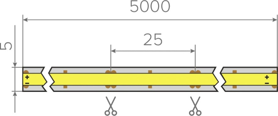 Лента  5х5000мм, COB, 12В, холодный,  9.6 Вт/м, 480 диодов/м, 850 Лм/м, IP20, AQ
