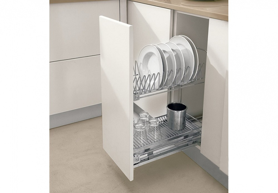 Сушка выкатная 2-ярусная, 300мм, 264х470х520мм, ниж крепл, полное выдвиж, с доводчиком, хром