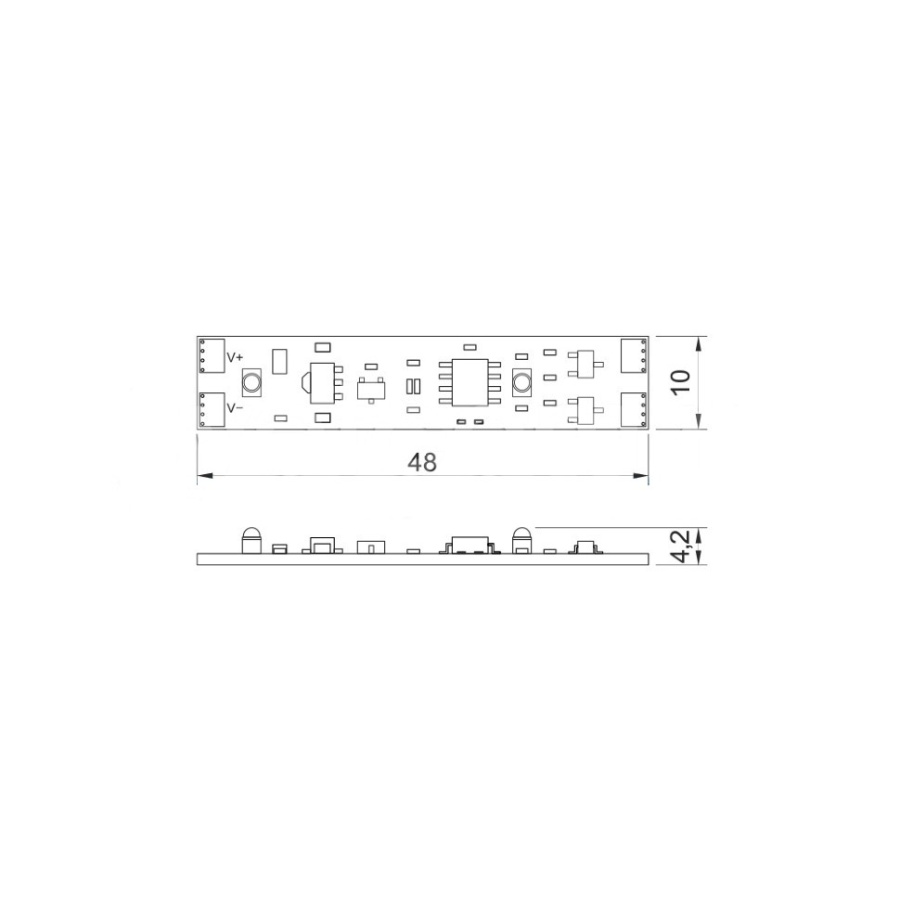 Выключатель на взмах с диммером, в профиль, 12-24В/5А, 43х10х5мм, SIR-5DL
