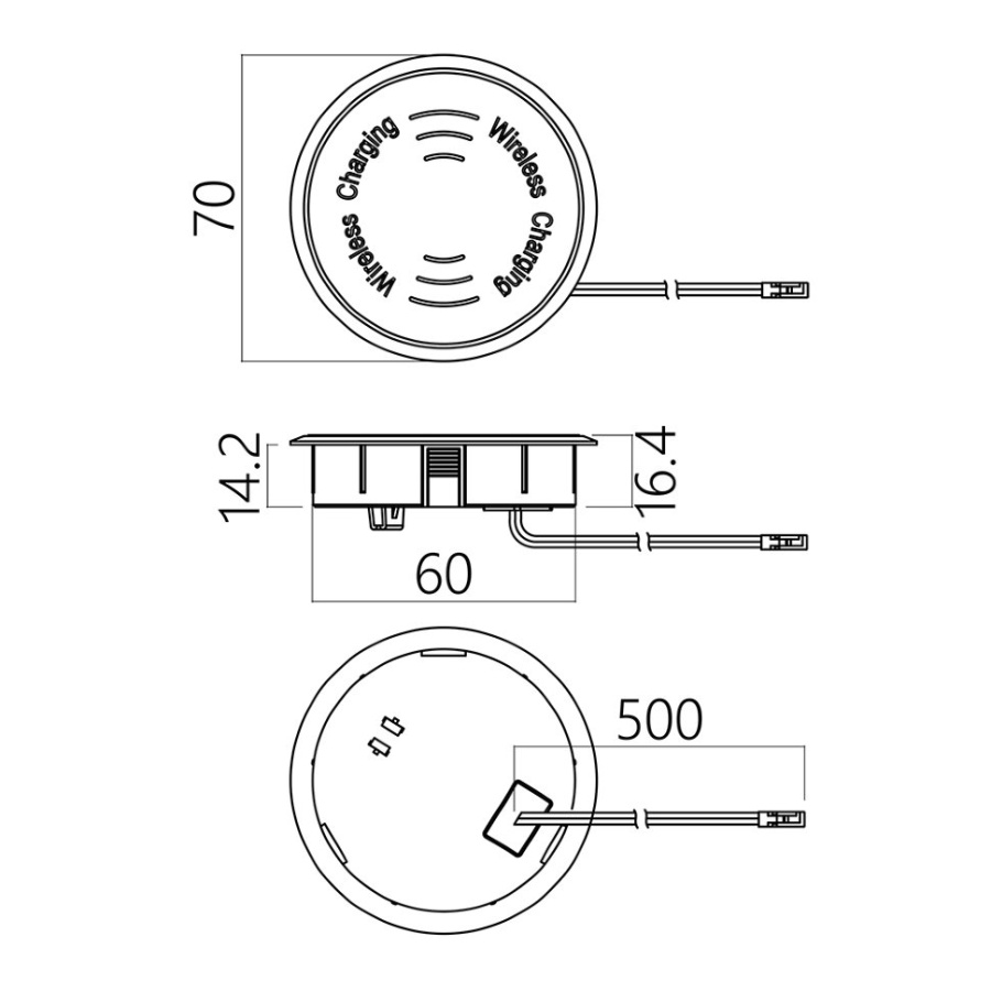 Встраиваемая беспроводная Qi, 12В/2А/15Вт, вход 12В, Ø70мм, серебро, IP44, GLS
