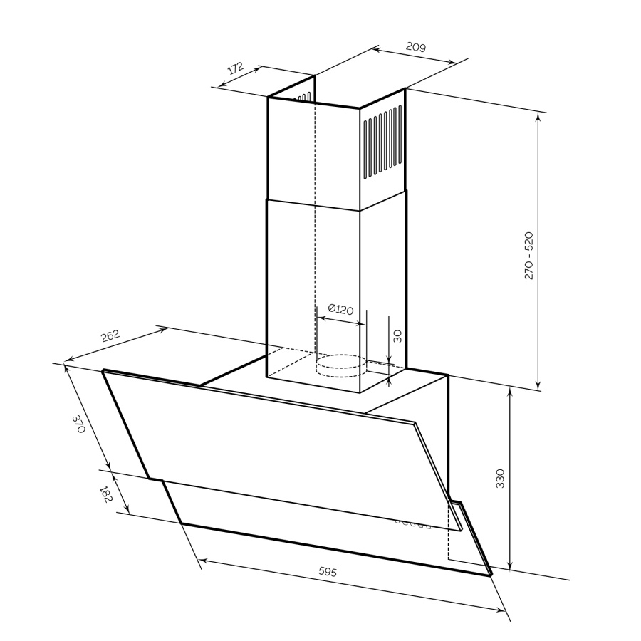 Вытяжка наклонная MERA 600 WHITE, 60см, б/угольного фильтра, белый, Lex