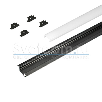 Профиль врезной 25х7х3000мм, лента ≤10мм, черный (диффузор белый, 6 заглушек), 2507W