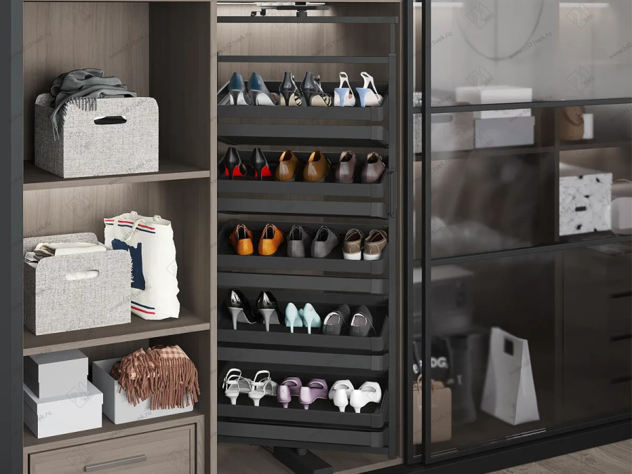 Обувница поворотно-выдвижная, 700х360х1910-2110мм, 12 полок, в шкаф 800мм, антрацит, Starax