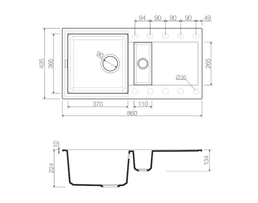 Мойка Sakaime 86-2-BL, Tetogranit/черный