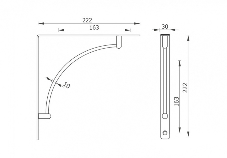 Полкодержатель стальной "Дуга" вогнутый, 222х222мм, матовый хром