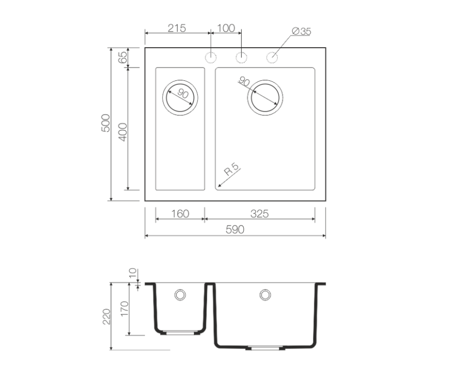Мойка Bosen 59-2-GR, Tetogranit/leningrad grey
