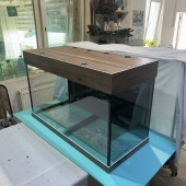 Aquarium with PVC lid, wood decor