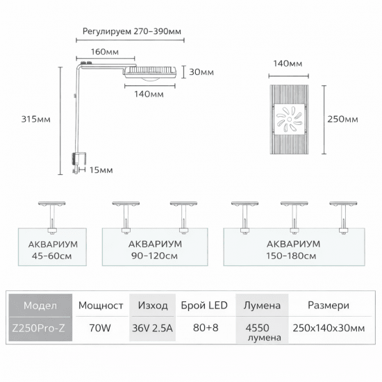 Week Aqua Z250 Pro RGB+UV LED осветление за аквариум