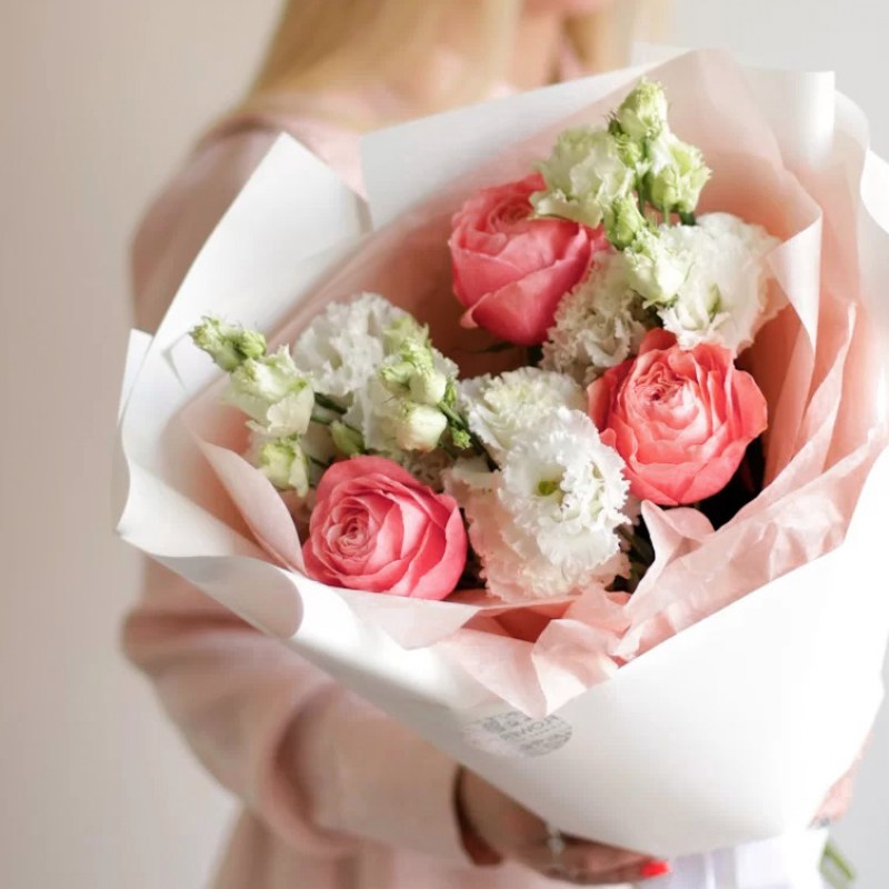 duouket-s-liziantusom-i-sadovoj-rozoj-№16602