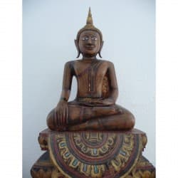 Antique Ayutthaya Buddha in Teak with Stone Inlay – Thailand, Late 18th Century, 79 cm - T6