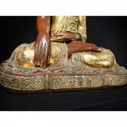 Antique Mandalay Buddha in Wood with Red Lacquer and Inlay – Burma, Late 19th Century, 80 cm - T18