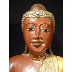 Antique Mandalay Buddha in Wood with Red Lacquer and Inlay – Burma, Late 19th Century, 80 cm - T18