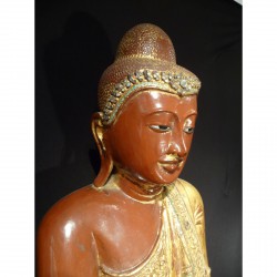 Antique Mandalay Buddha in Wood with Red Lacquer and Inlay – Burma, Late 19th Century, 80 cm - T18