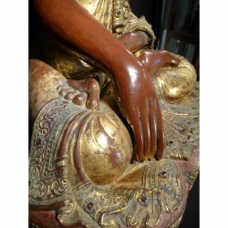 Antique Mandalay Buddha in Wood with Red Lacquer and Inlay – Burma, Late 19th Century, 80 cm - T18