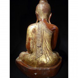 Antique Mandalay Buddha in Wood with Red Lacquer and Inlay – Burma, Late 19th Century, 80 cm - T18