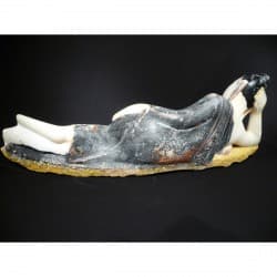 Antique Reclining Mandalay Buddha in Painted Alabaster – Burma, Late 19th Century, 49 cm - A28