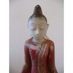 Antique Standing Shan Buddha in Alabaster with Red Pigment – Burma, c. 1900, 70 cm - A05