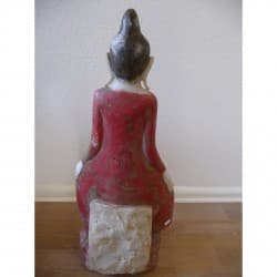 Antiker stehender Shan-Buddha aus Alabaster mit roter Bemalung – Burma, um 1900, 70 cm - A05