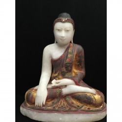 Antiker Mandalay-Buddha aus Alabaster mit Steinverzierung – Burma, 19. Jahrhundert, 54 cm - A137