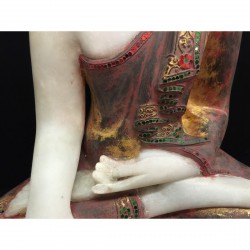 Antique Mandalay Buddha in Alabaster with Inlay – Burma, 19th Century, 54 cm - A137