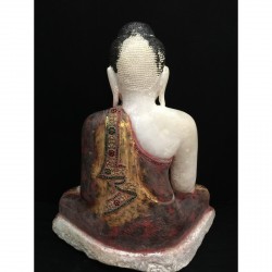 Antique Mandalay Buddha in Alabaster with Inlay – Burma, 19th Century, 54 cm - A137