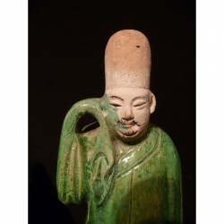 Pair of Ming Tomb Figures with Green Glaze – China, 14th–17th Century - AND54