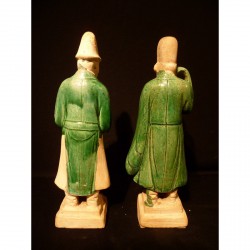 Paar Ming Grabfiguren mit grüner Glasur – China, 14.–17. Jahrhundert - AND54