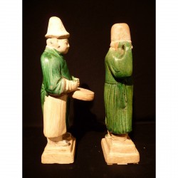 Pair of Ming Tomb Figures with Green Glaze – China, 14th–17th Century - AND54