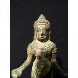 Early Khmer Bronze Figure with Fine Patina – Cambodia, 9th–12th Century - AND45