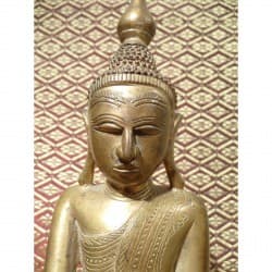 Antiker Shan-Buddha aus Bronze auf großem Thron – Burma, 18. Jahrhundert, 27 cm - BR195