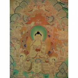 Chinesische Thangka auf Seide im vergoldeten Holzrahmen – Ende 20. Jahrhundert - AND116