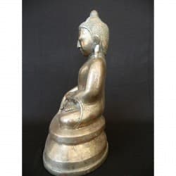 Rare Mon Buddha in Silver Bronze with High Copper Content – Burma, 18th Century, 22 cm - BR200