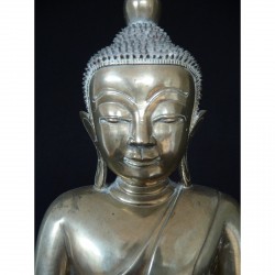 Großer antiker Awa-Buddha aus Silberbronze – Burma, 18. Jahrhundert, 49 cm - BR201