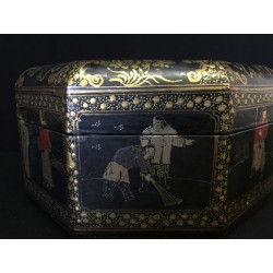 Chinese Storage Box in Black and Gold with Inscriptions - Kas-08