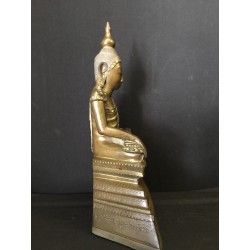 Rare Shan Buddha in Bronze with Inscription and Inlaid Stones – Burma, 1876, 34 cm - BR218