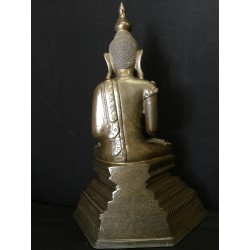 Rare Shan Buddha in Bronze with Inscription and Inlaid Stones – Burma, 1876, 34 cm - BR218