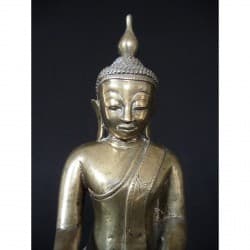 Antique Awa Buddha in Silver Bronze with Unique Throne – Burma, 17th–18th Century, 26 cm - BR204