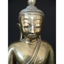 Antique Awa Buddha in Silver Bronze with Unique Throne – Burma, 17th–18th Century, 26 cm - BR204
