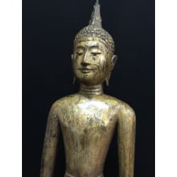 Antiker stehender Buddha aus Holz – Laos, 19. Jahrhundert, 80 cm - T135