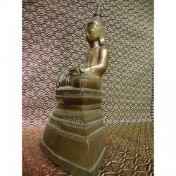 Antique Awa Buddha in Gilt Bronze on Large Throne – Burma, 18th Century, 30 cm - BR210