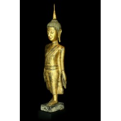 Antique Walking Buddha in Wood – Laos, 18th–19th Century, 105 cm - T138
